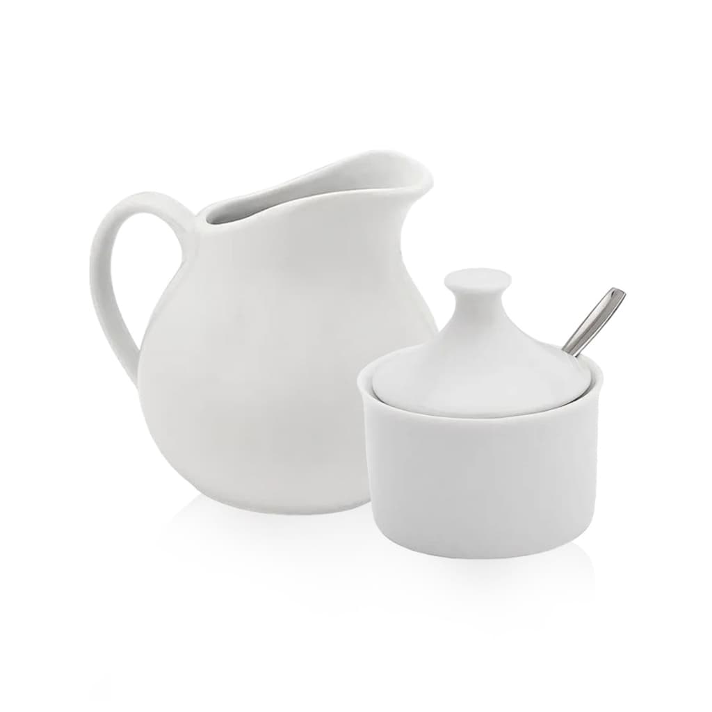 Kit Jarra Leiteira 750ml + Açucareiro Porcelana Branco Restaurante Ou Cantinho Café ou Chá