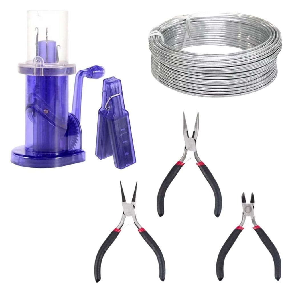 Kit Kit Máquina De Tricotin + 3 Alicates Bijuteria Bico Corte Jacaré + Arame Galvanizado