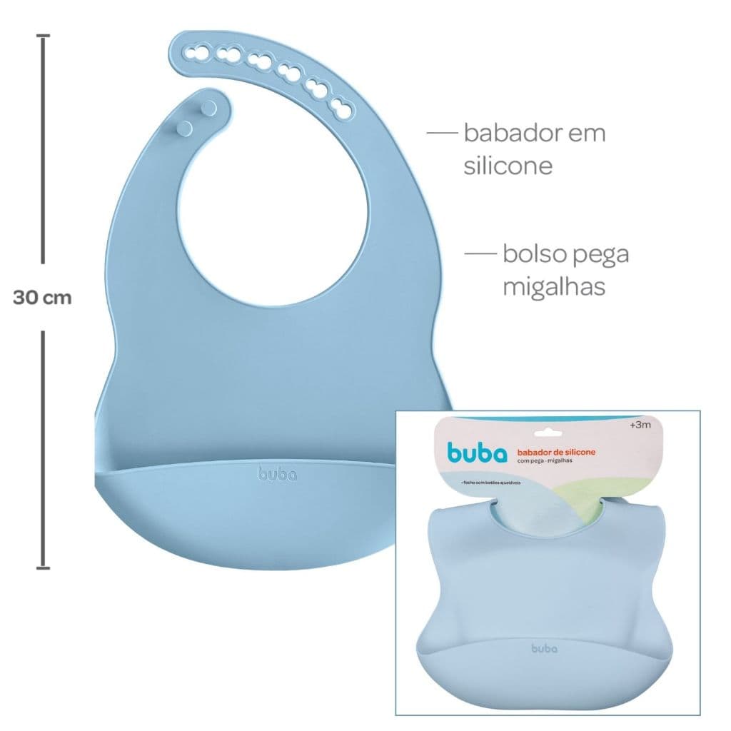 Babador de Silicone BUBA com Bolsa Pega Migalhas: Prático, Higiênico e Ajustável
