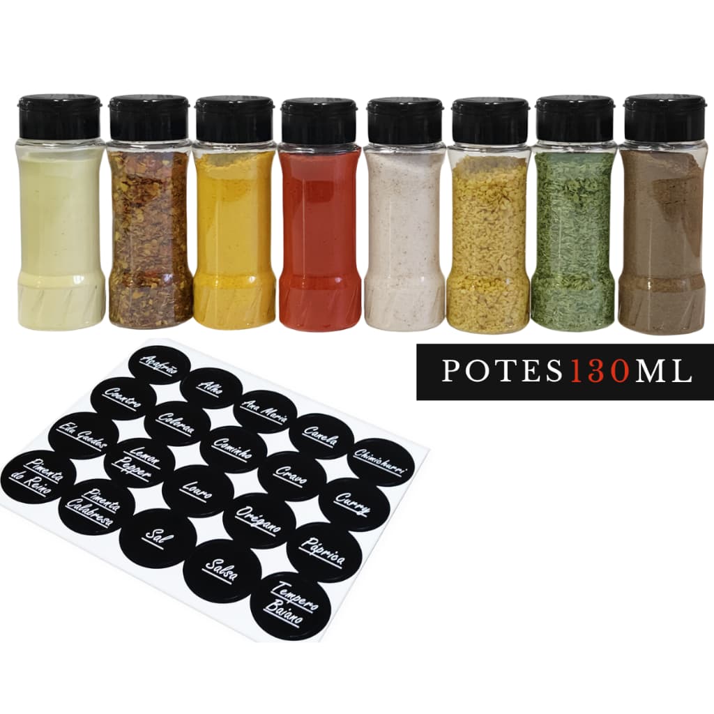 8 Potes para Temperos Condimentos com Etiquetas Potes Plástico