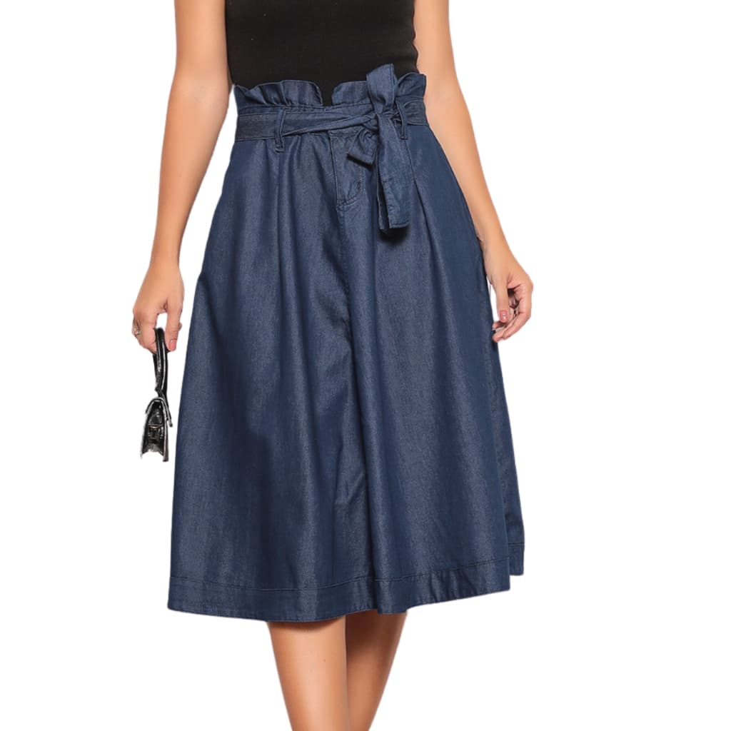 Saia jeans Longa PREMUM Moda Evangélica Elegante Godê C/ Lycra Alta Qualidade