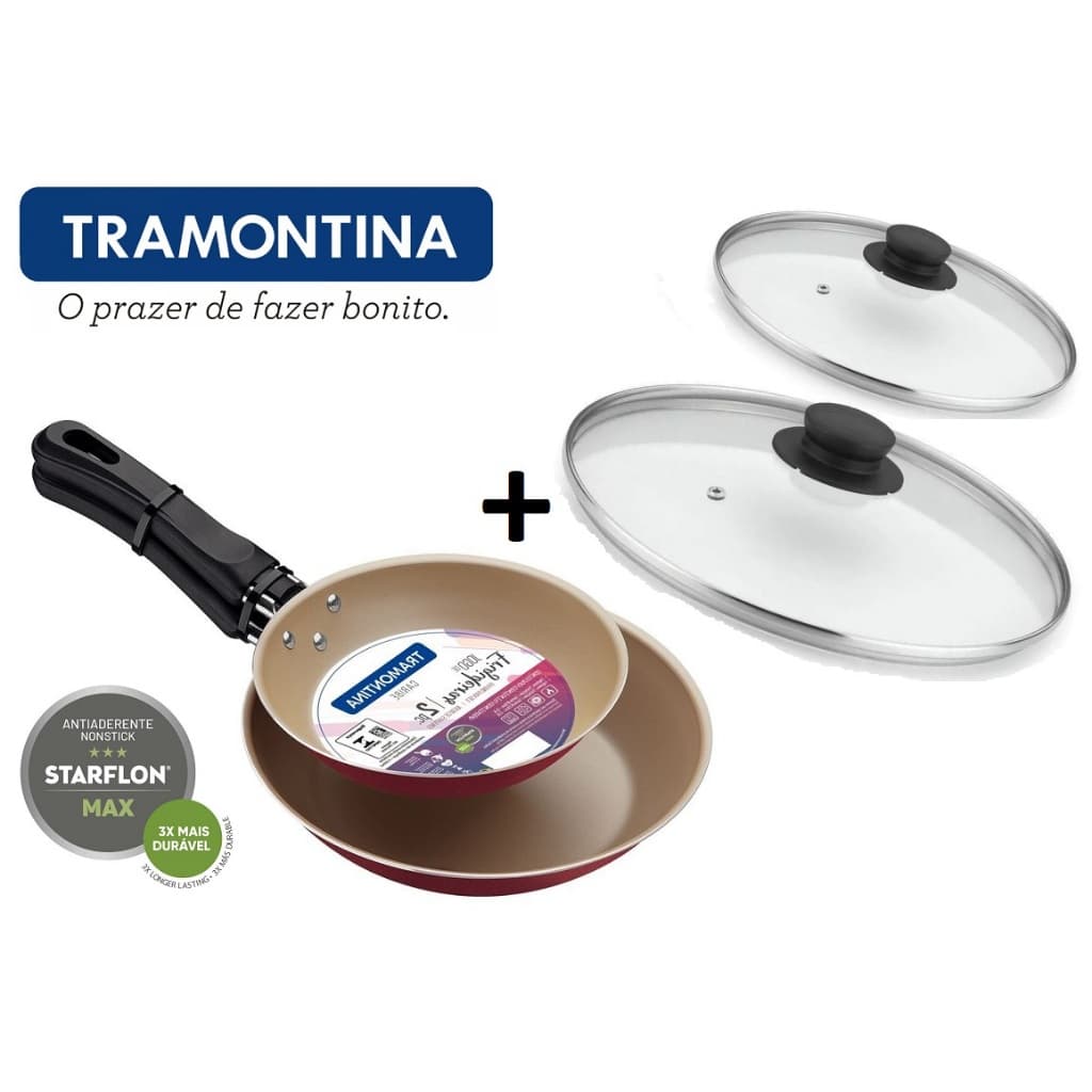 Jogo de Frigideiras 2 Peças Com Tampa 16 e 20cm Antiaderente Tramontina