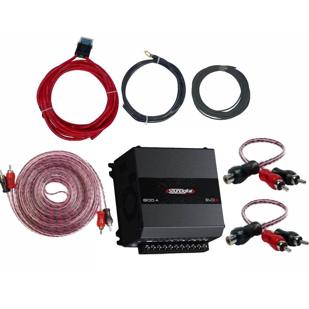 Amplificador 800.4 Soundigital 800w EVO6 de 4 canais com kit completo de instalação