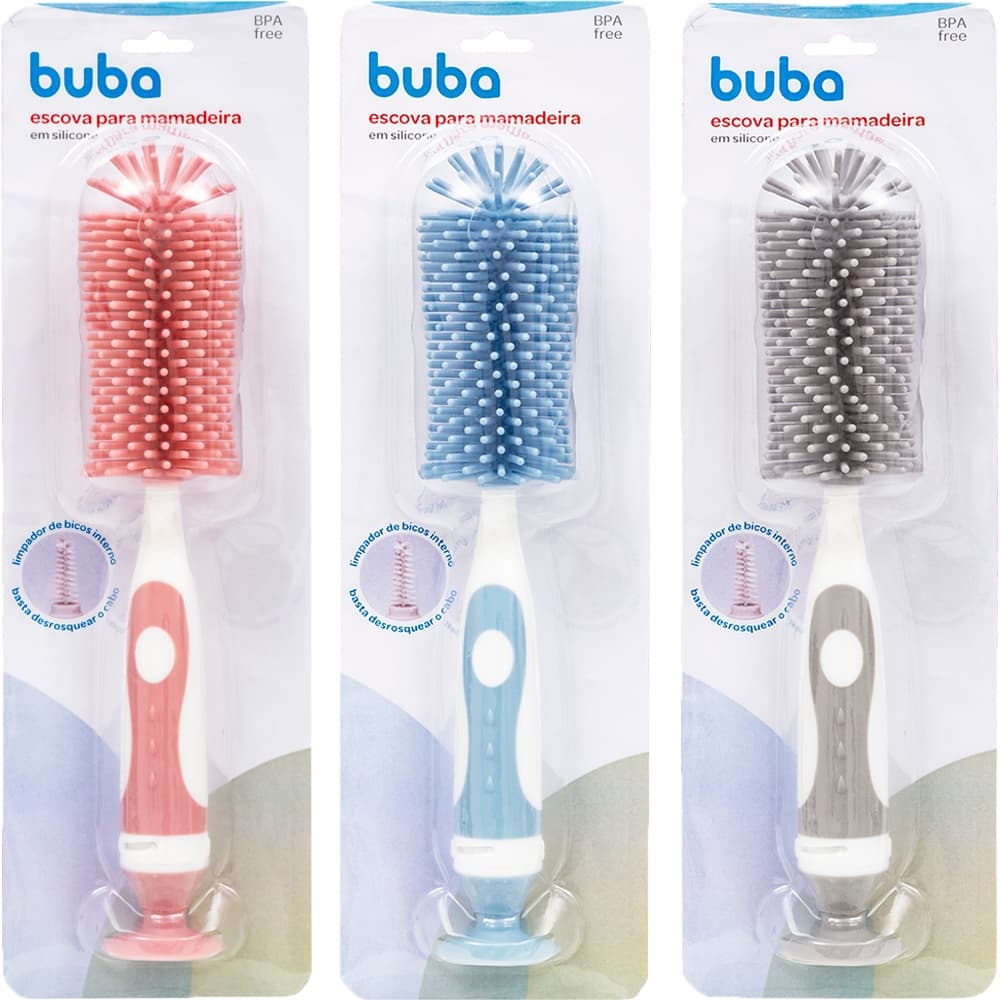 Escova Para Mamadeira Silicone Com Ventosa Buba Limpeza Higienização