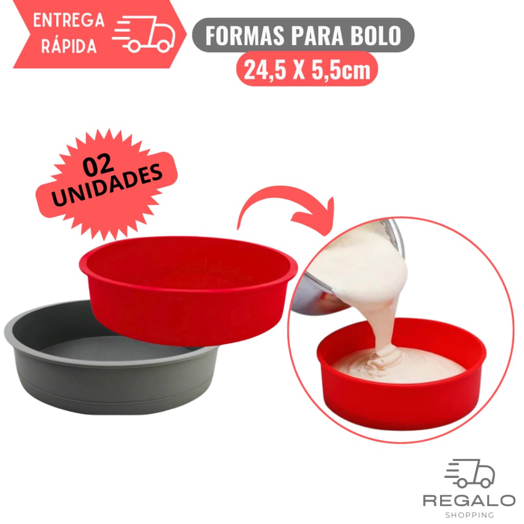 Kit 2 Formas para Bolo de Silicone Assadeira Redonda Dobrável Resistente a Temperatura para Tortas Bolos