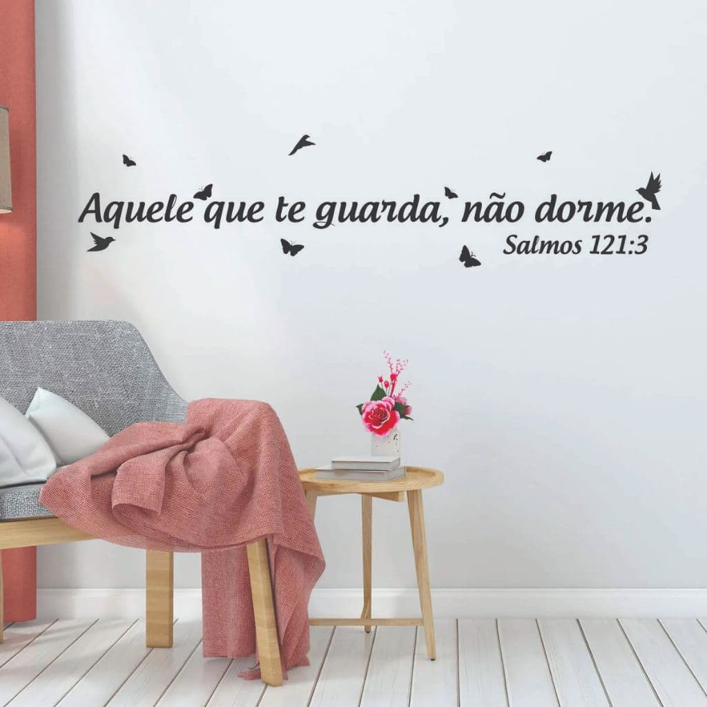 Adesivo Decorativo Parede Frase Aquele que te guarda não dorme Salmos texto Religioso Deus Jesus