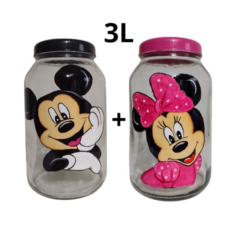 Pote de Vidros 3L Com Tampa Mickey e Minnie | ESCOLHA VARIAÇÃO