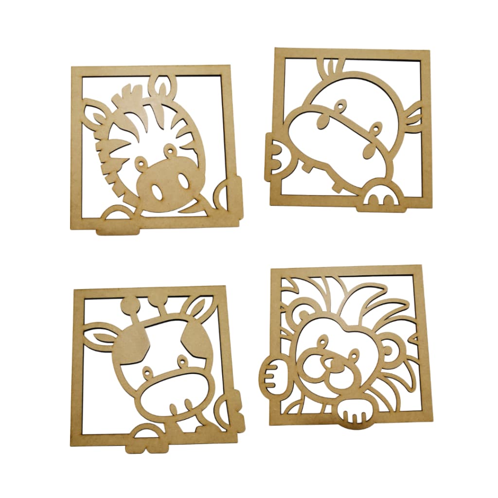 Kit 4 Quadros Decorativos Safari Infantil Baby Vazado Quarto Menino Menina Safary Animais