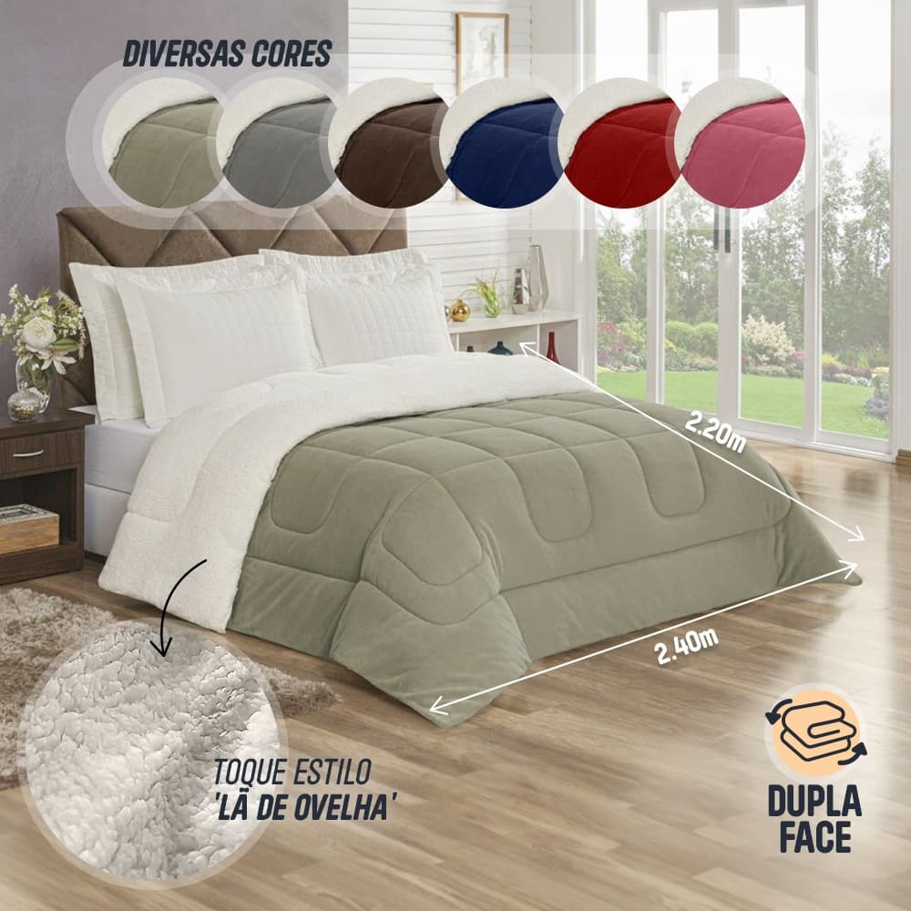 Coberdrom Queen Size Pele De Carneiro Sherpa Dupla Face Aspen