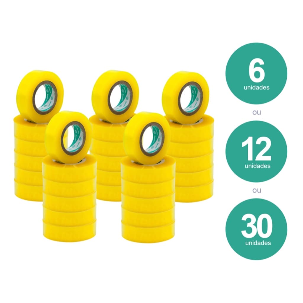 Kit 6, 12 ou 30 Rolos de Fita Adesiva Grande 4,8cmx300m para Embalagem Transparente ou Marrom