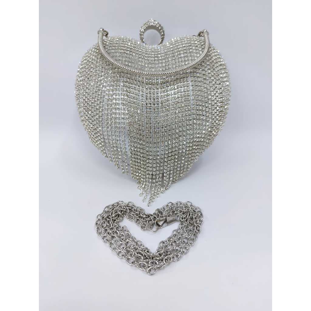 Bolsa de Mão Coração com Franja de Strass