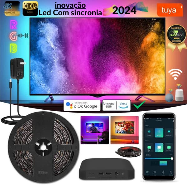 Fita LED, LUZ LED COM SICRONIZAÇÃO PARA TV,PC,XBOX,PS4/5,ALEXA,GOOGLE