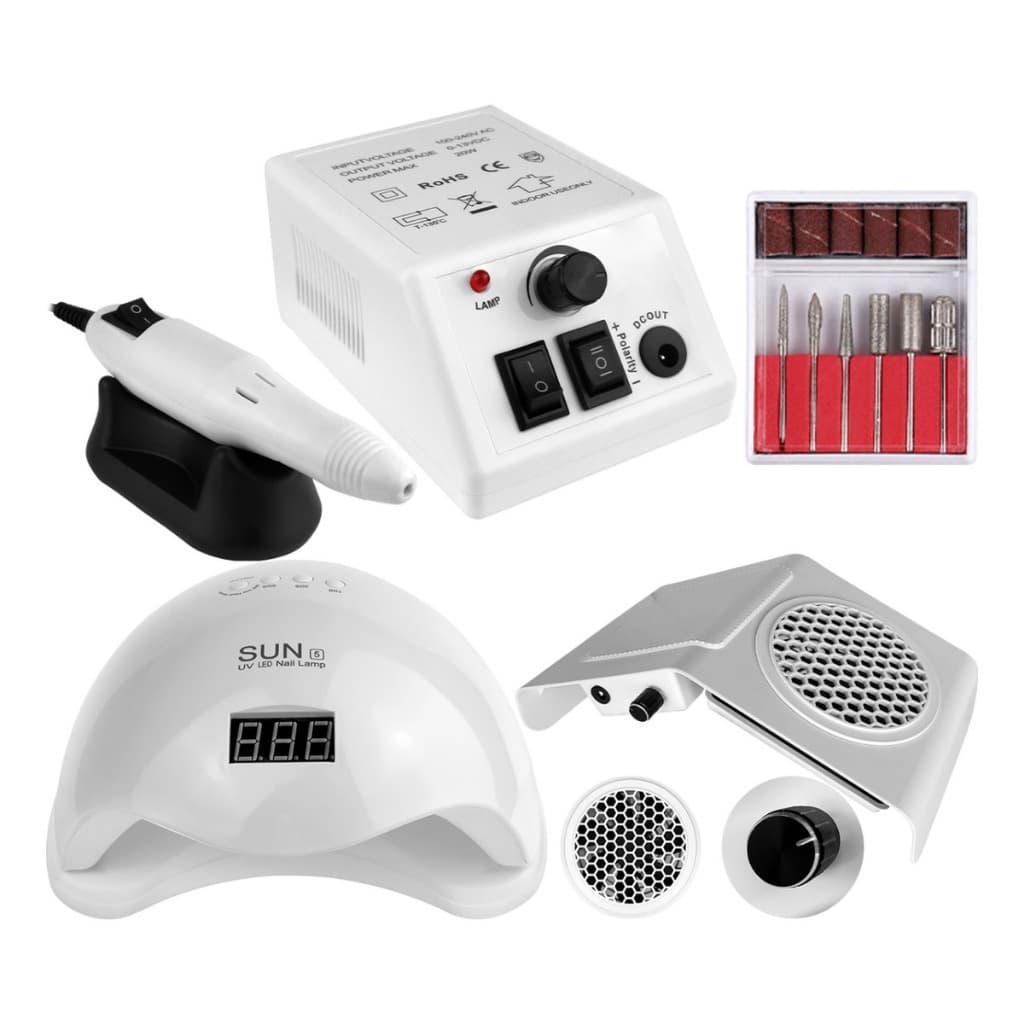 Kit Unha Gel Cabine Sun 5 48w Digital Lixadeira Elétrica Mercedes 20.000rpm Sugador De Pó De Unhas 1 Cooler