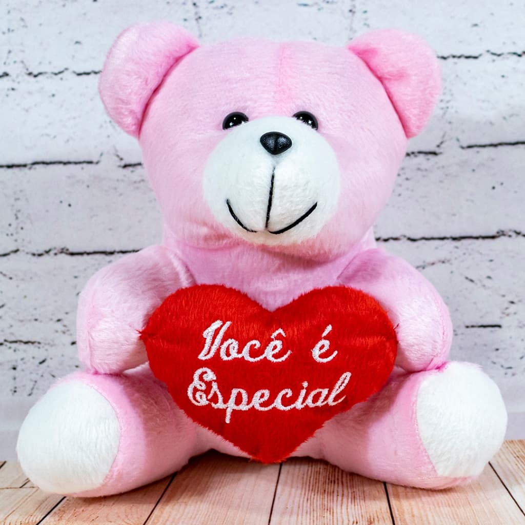 Urso Apaixonado de Pelúcia Com Coração Você é Especial - Rosa - 22 Centímetros