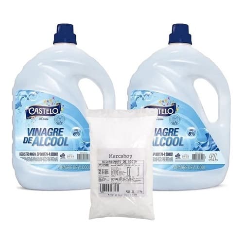 2 Vinagres Alcool Castello 6% Acidez Concentrado + 1 Bicarbonato P/ Limpeza