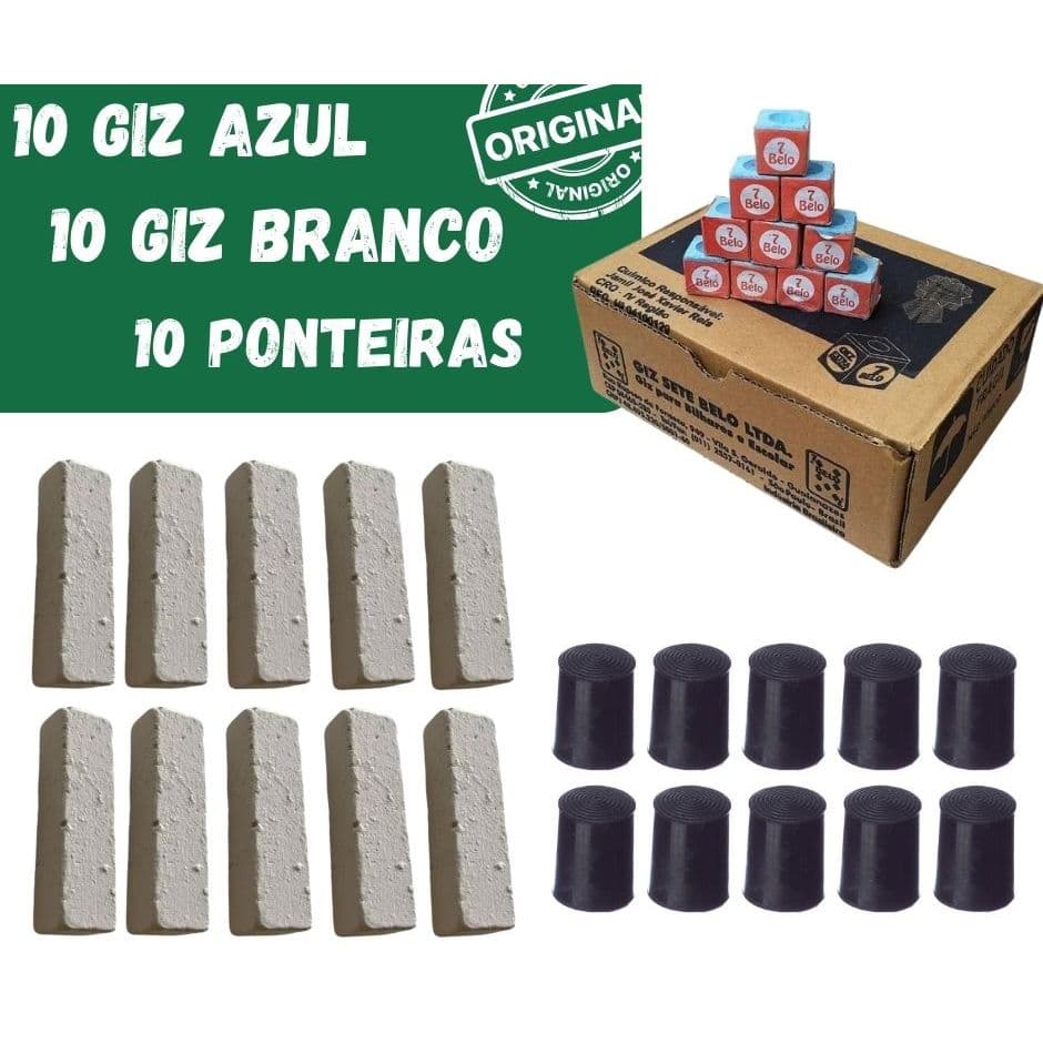 Giz Azul Giz Branco Ponteira Rista Kit Bilhar Sinuca