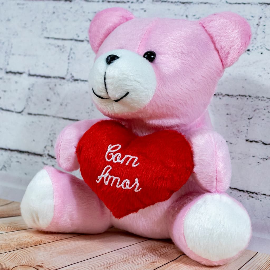 Urso Apaixonado de Pelúcia Com Coração Com Amor - Rosa - 22 Centímetros