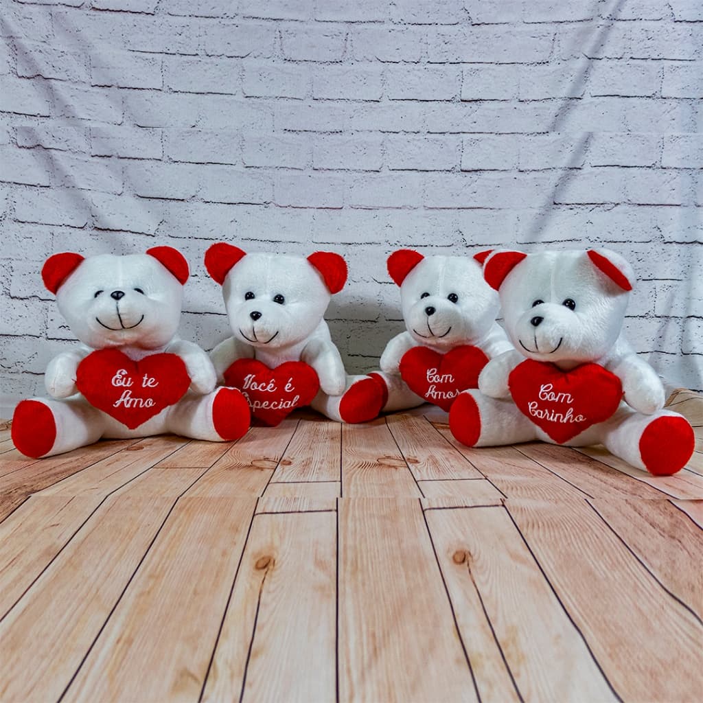Urso de pelúcia com coração 22 cm - diversas cores e frases
