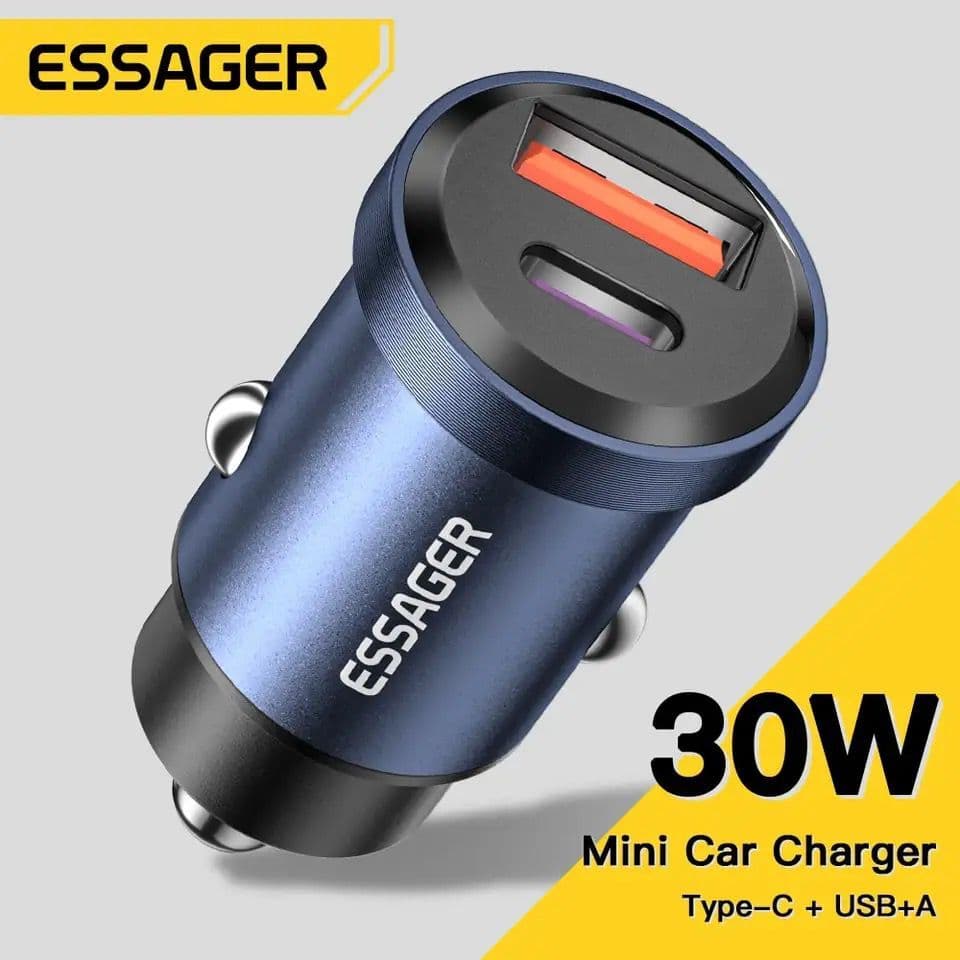 Carregador Veicular Turbo Fonte Veicular USB-A e USB-C Turbo Essager