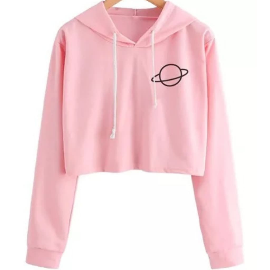 Blusa Cropped Curto De Moletom Capuz Planetinha Básica