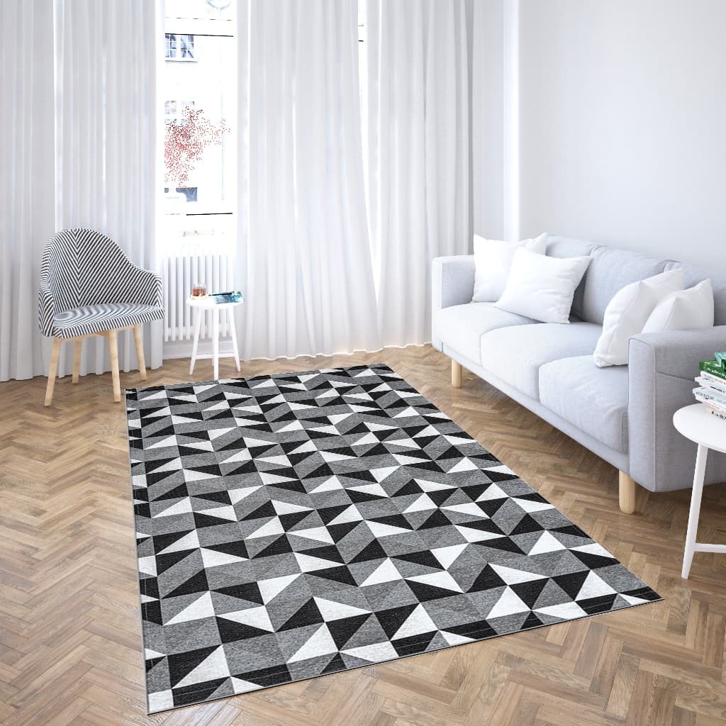 Tapete 1,00 M X 1,35 M Sala Quarto Escritório Geométrico Quadriculado Antiderrapante