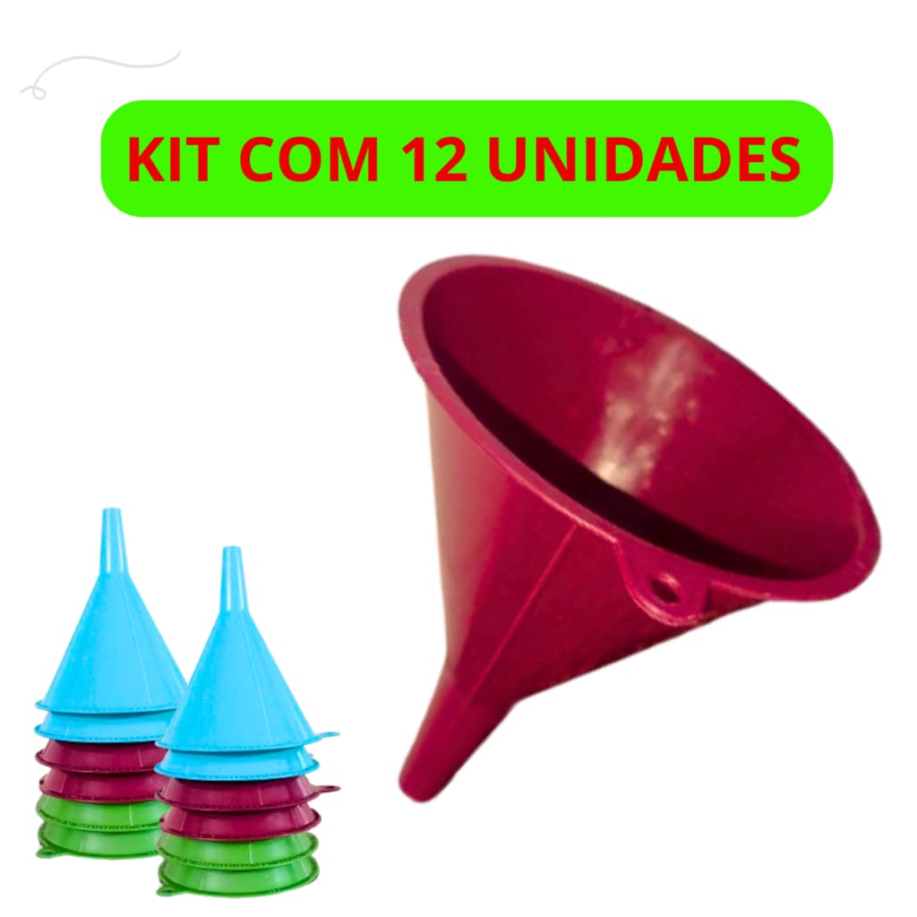 Funil Plástico Kit 12 un Doméstico  Prático Econômico Cores sortidas