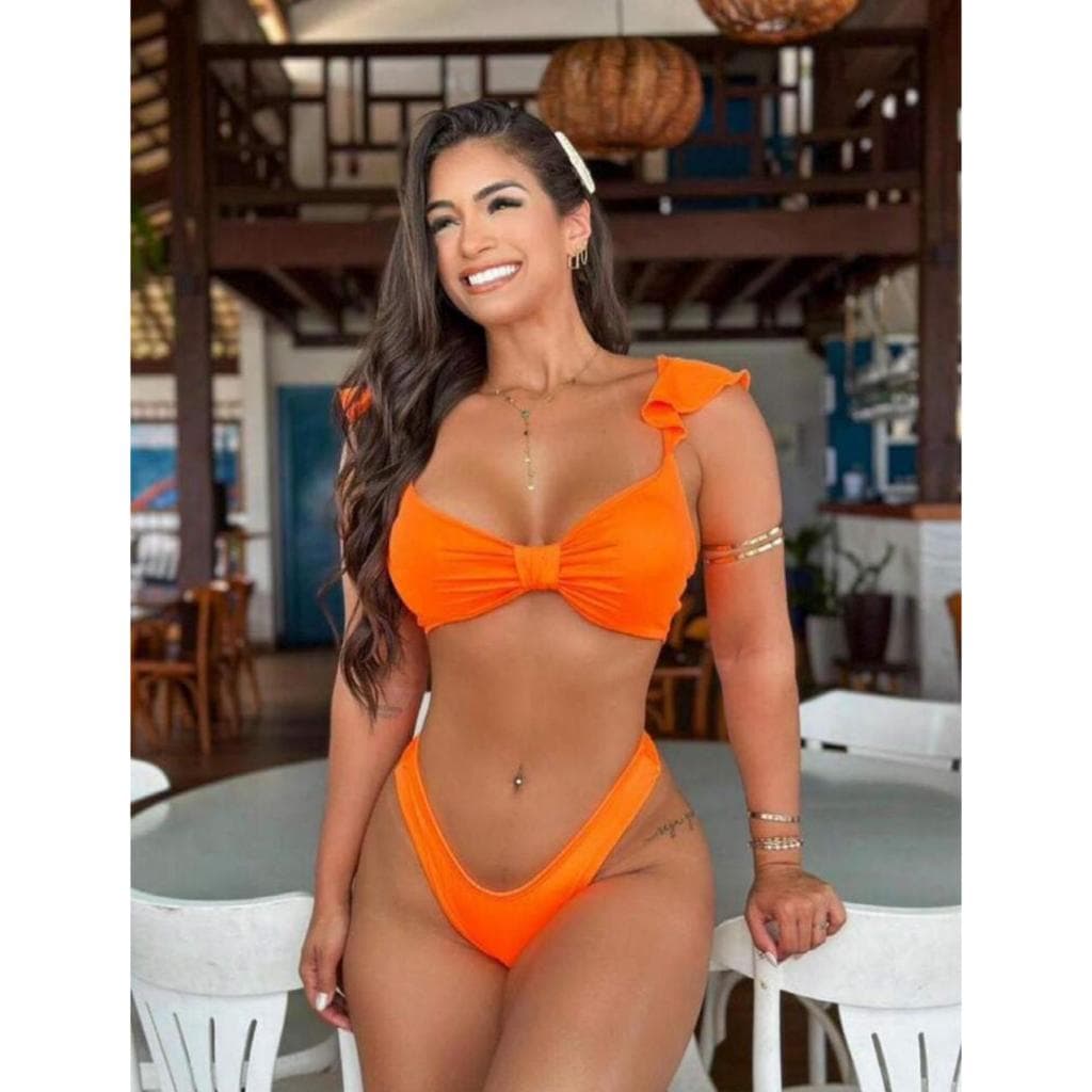 Biquini Marquinha Top Alça com Babado Formato Laço Moda Blogueira Varias Cores praia