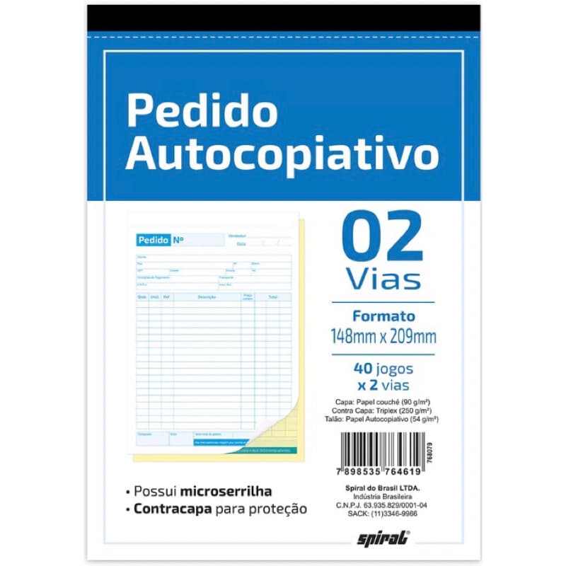 Bloco Pedido 40x2 1/4 148x209mm Autocopiativo 2 Vias - UN 1 UN