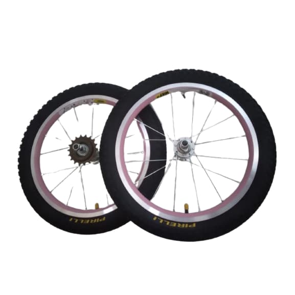 Kit Roda Montada Para Bicicleta Aro 16 Infantil Aero Parede Dupla Rosa + Pneus+ Camaras+ Catraca.