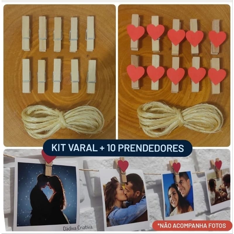 10 Mini Prendedores + 1mt de Fio De Sisal Para Varal De Fotos