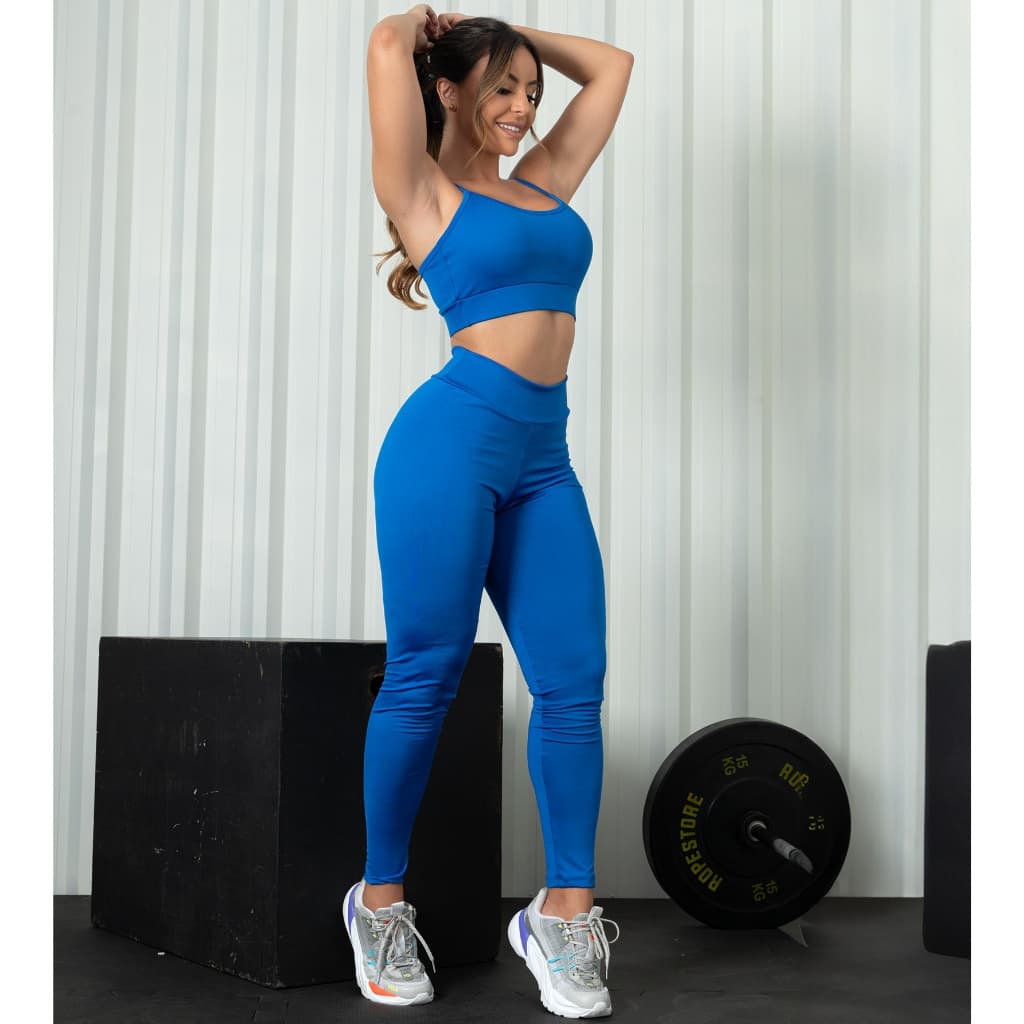 Conjunto Fitness Forrado Calça Legging Feminino Suplex Lisa E Top Alcinha 124+080