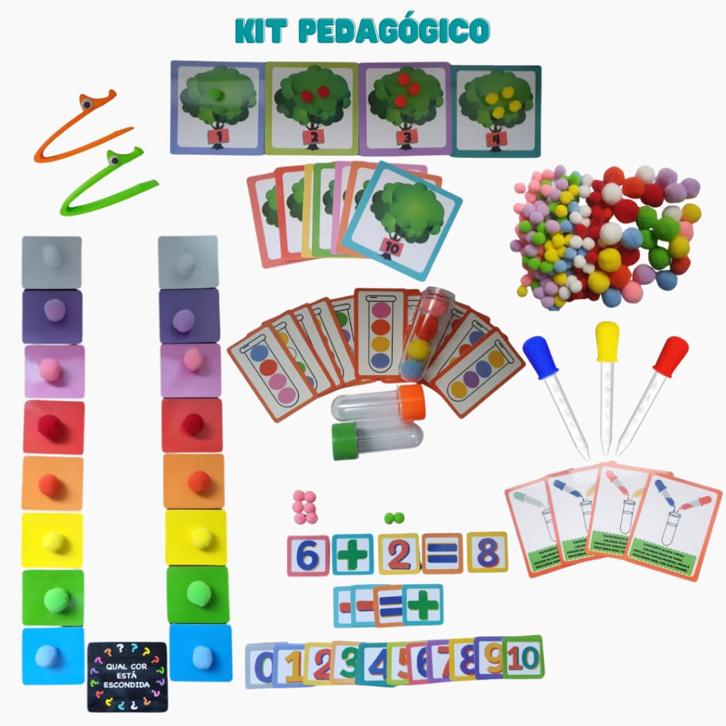 Kit Pedagógico Conta Gotas Pinças Tubos De Ensaio Pom Pom Atividades Plastificadas Coordenação Fina