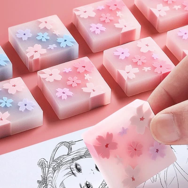 Kit 4 Borracha Sakura flor de cerejeira escolar fofa cherry blossom rosa menina