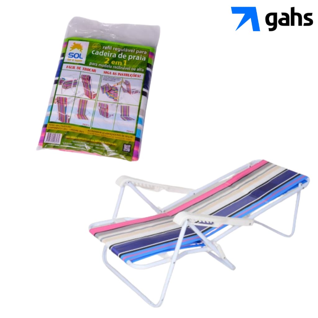Refil Cadeira de Praia Reclinável 2 a 8 Posições Regulável Tecido Nylon Colorido Capa Troca Facil