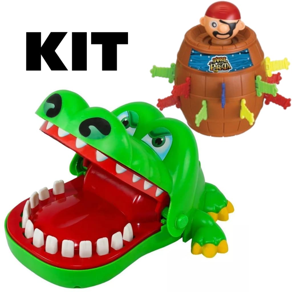 Brinquedos Jogo Crocodilo Jacaré Morde Dedo e Pula Pirata Barril