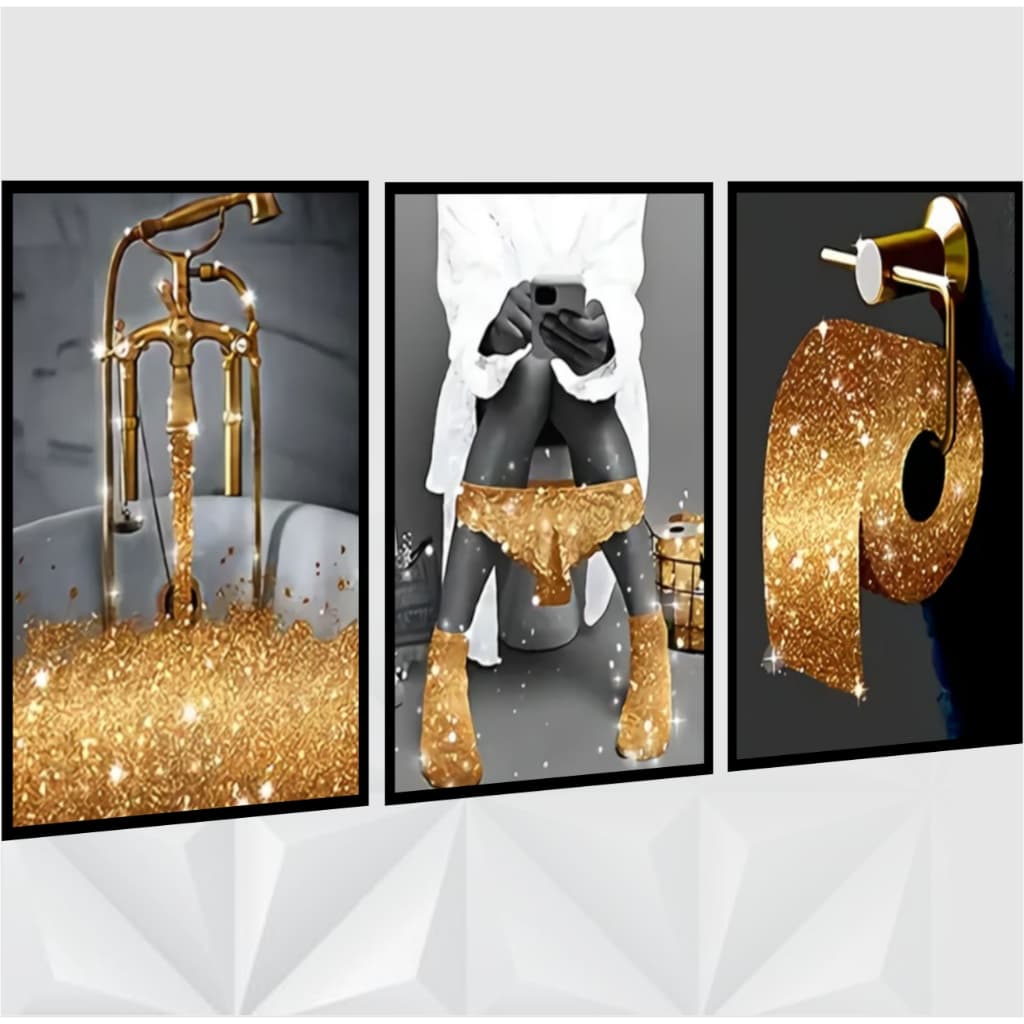 Quadro Decorativo Grande Decoração Banheiro Pintura Gold Hd