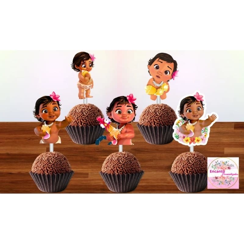 50 Tags Toppers P/Docinho para festa MOANA BABY, brigadeiro e beijinho