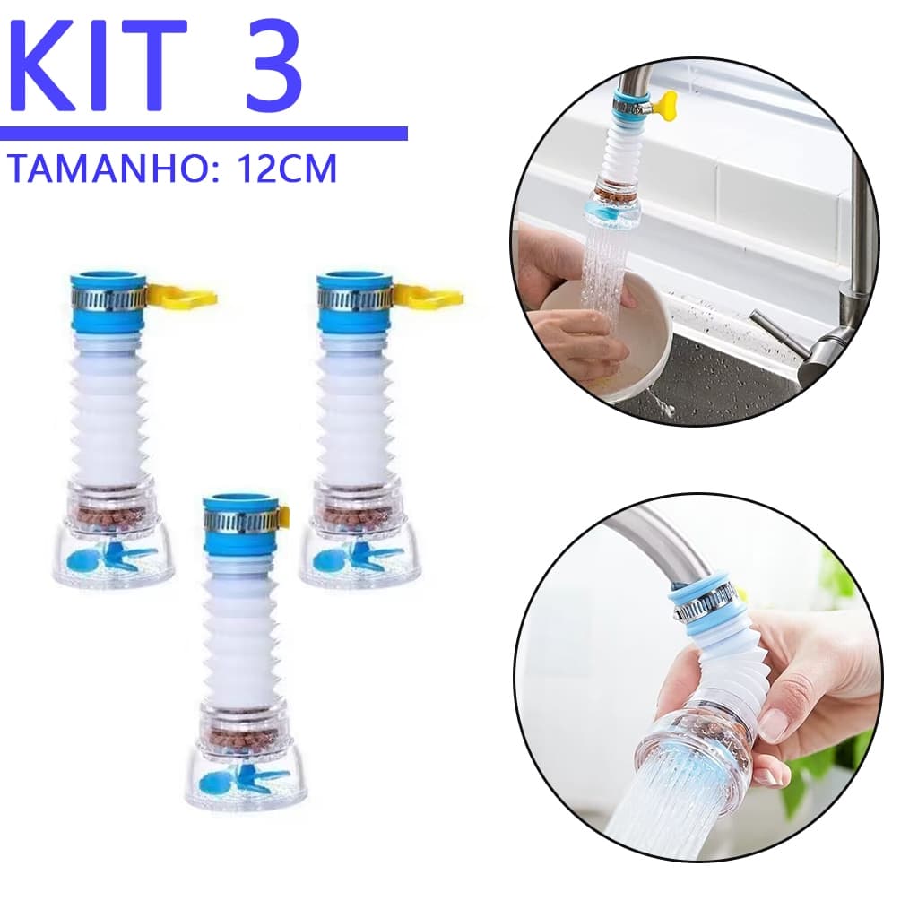 KIT 3 Torneira retrátil de 360 graus com filtro de água Torneira de cozinha com economia de água Chuveiro Torneiras de água ajustáveis