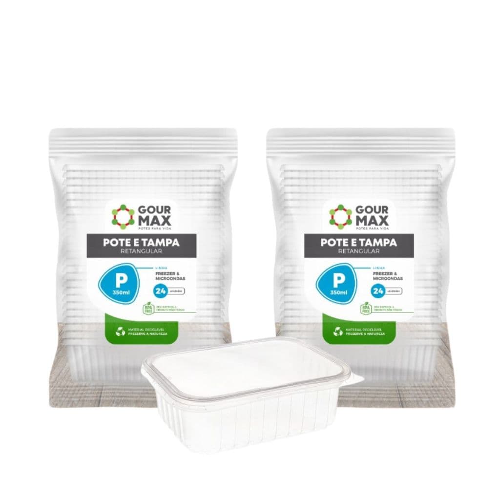 Pote Descartavel Empilhavel BPA Free C/ Vedacao Marmita Fitness Freezer Micro-ondas 350ml - 48un