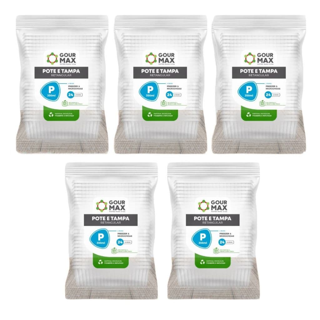 Pote Descartavel 350ml 120un Empilhavel BPA Free C/ Vedacao Marmita Fitness Freezer Micro-ondas