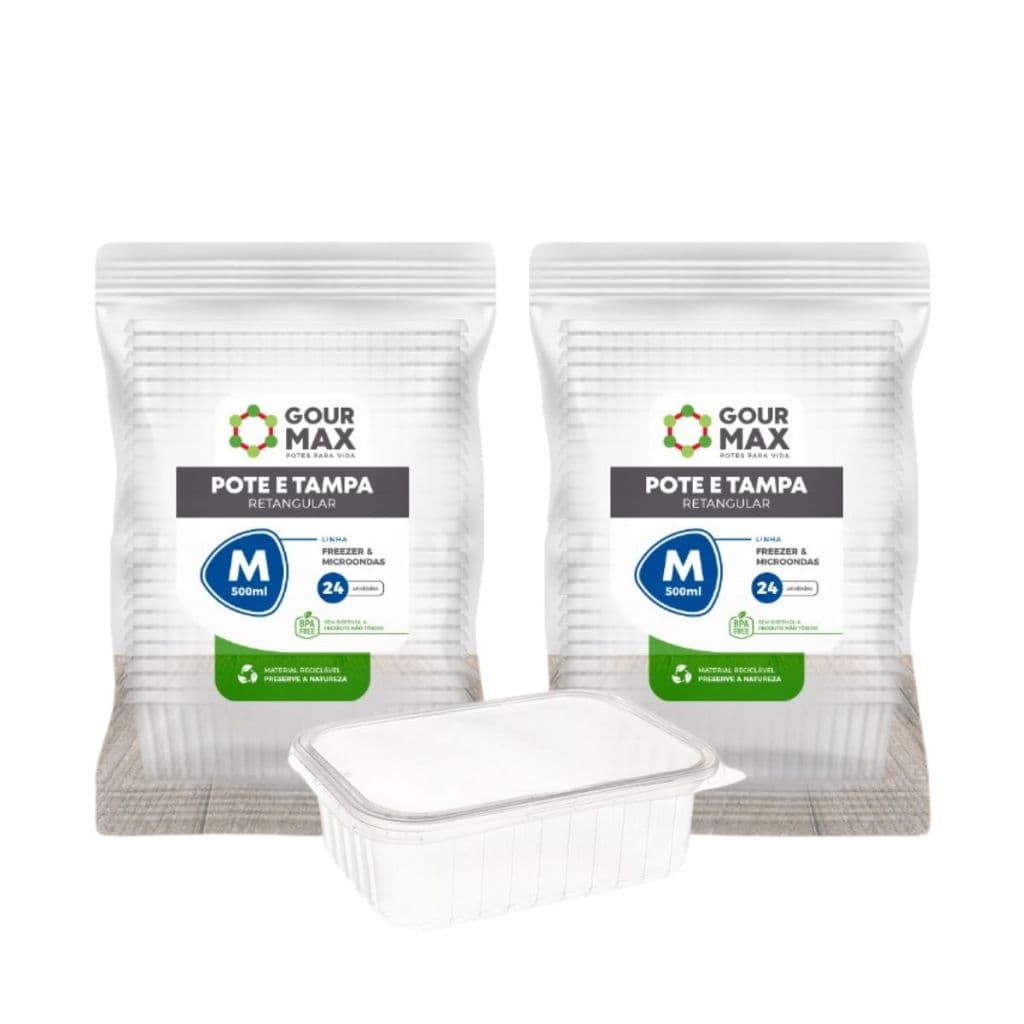 Pote Descartavel 500ml 48un Empilhavel BPA Free C/ Vedacao Marmita Fitness Freezer Micro-ondas