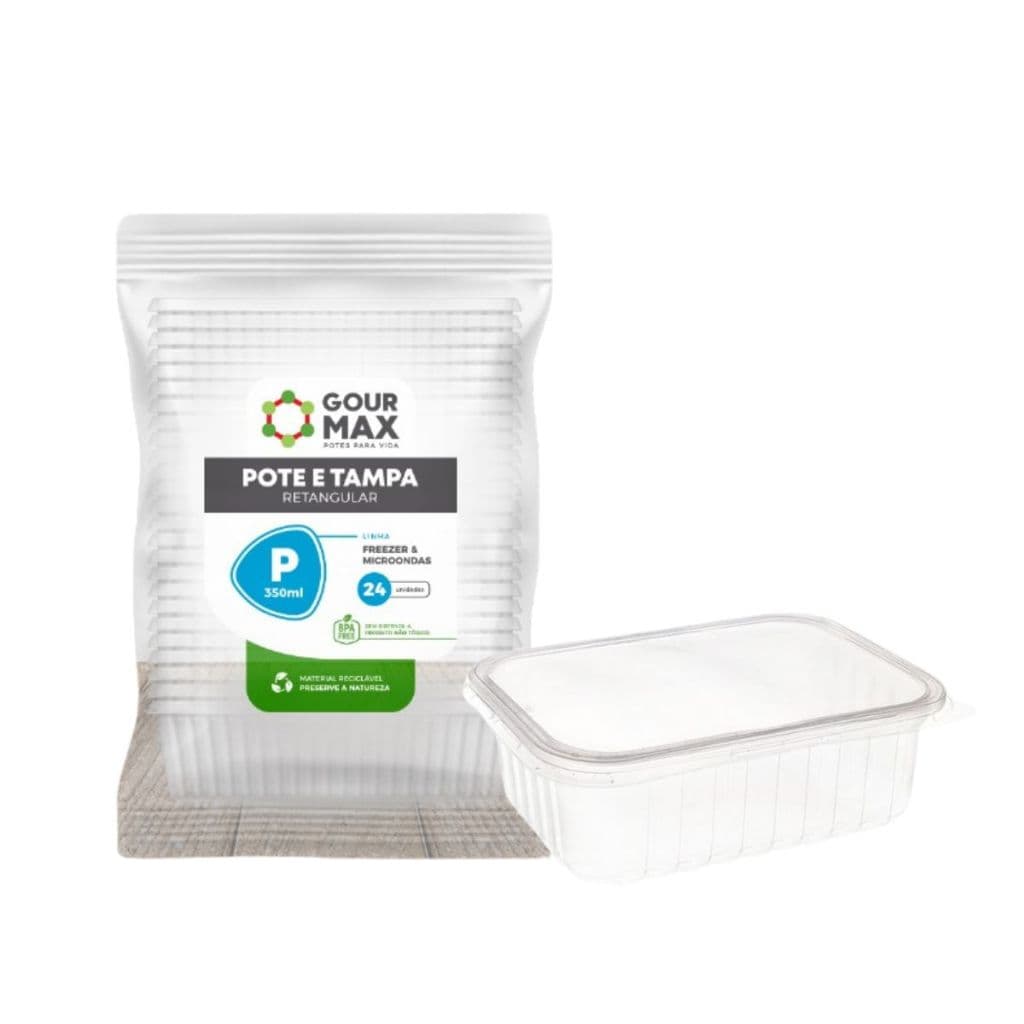 Pote Descartavel Empilhavel BPA Free C/ Vedacao Marmita Fitness Freezer Microondas 350ml 24un
