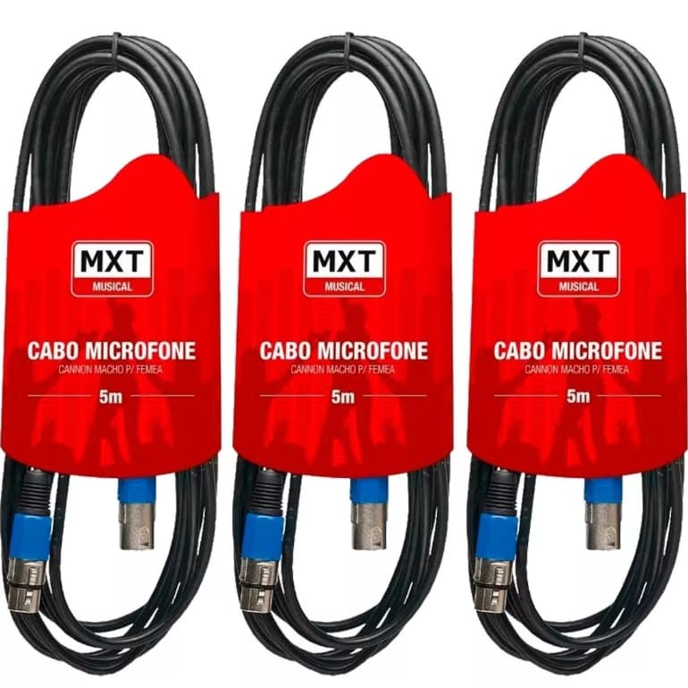 3 Cabos Microfone Xlr Canon Macho E Fêmea Balanceado 5 Metros cada