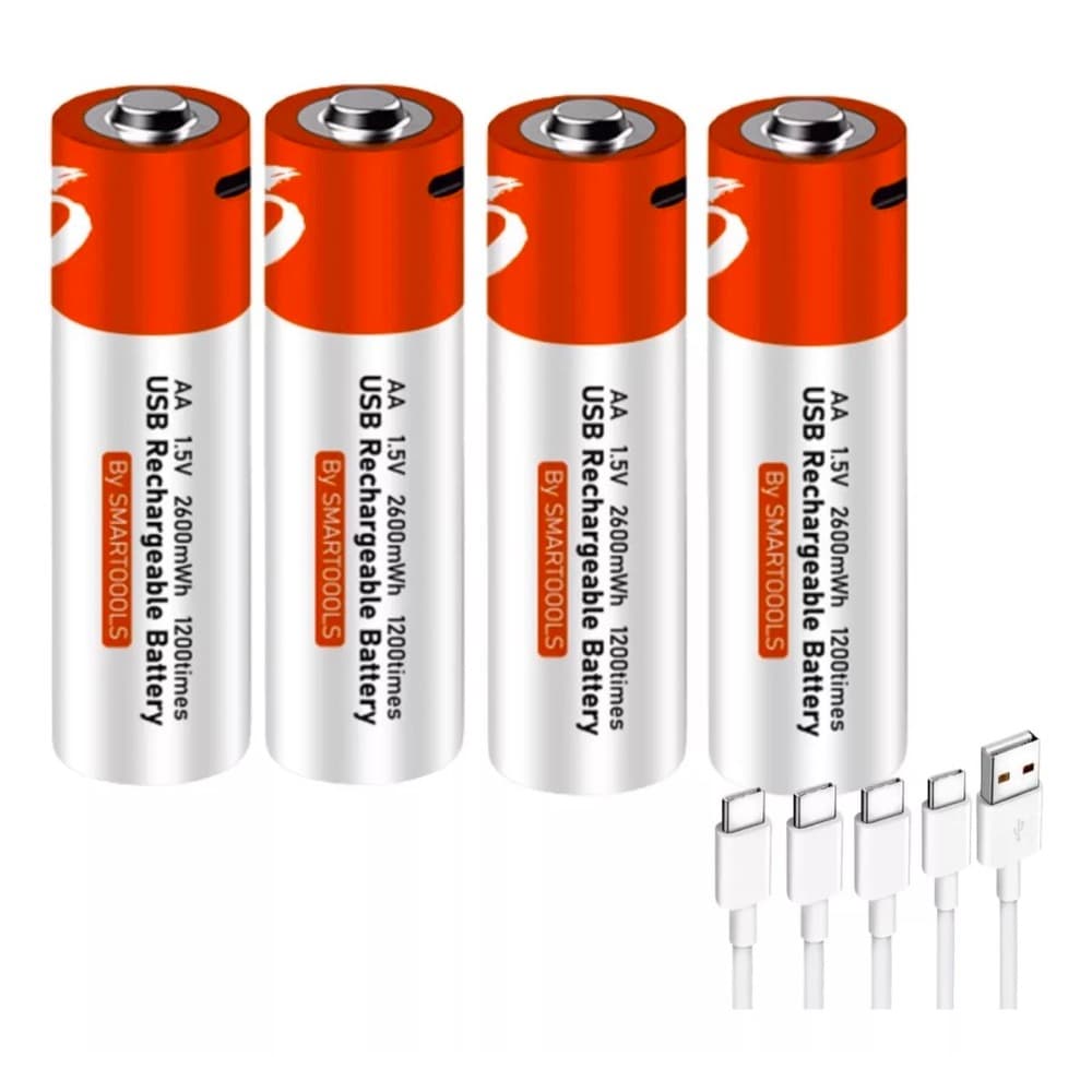 Pilhas AA AAA 9V D CR2 CR123A USB Powervac 1.5v Recarregável USB - TypeC