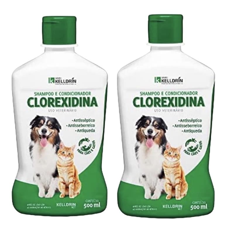kit 2 unidades Shampoo E Condicionador Clorexidina Kelldrin P/ Cães E Gatos frasco com 500ml