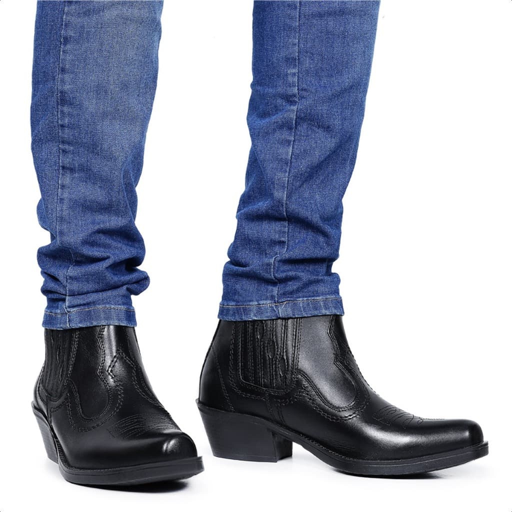 Bota Botina Masculina Texana Country Rodeio Couro Bico Fino Pronta Entrega