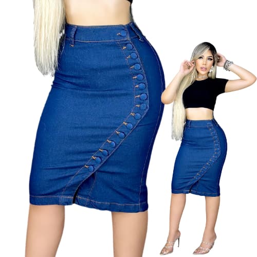 Saia Jeans Midi Com Lycra Elastano Botão Coberto Evangelica até o tamanho Plus Size