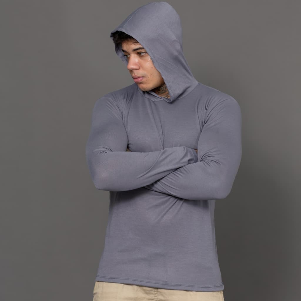 Camiseta MasculinasManga Longa C/Capuz 100%Poliéster Malha Fria/Academia/Trabalho/Casual Esportiva Dia-Dia