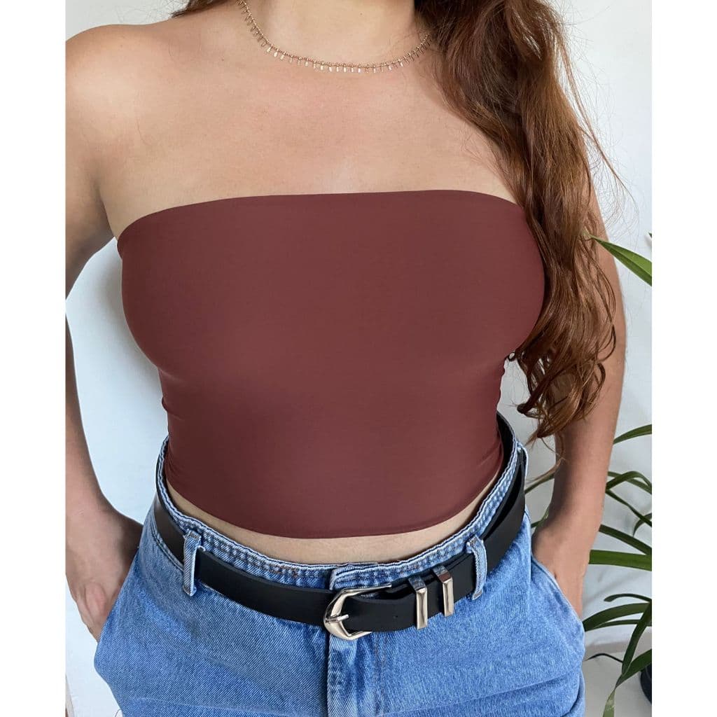 Top Tube Faixa Cropped Básico Feminino Tomara que Caia  Tubinho Poliamida Duplo Sem Bojo