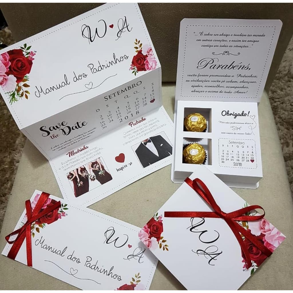 Caixa Convite Padrinhos - (Para 2 bombons) Alline